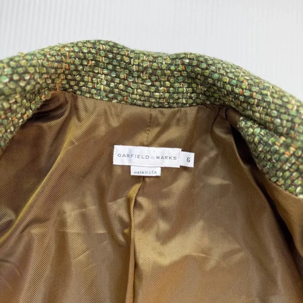 Vtg Tweed Cropped Blazer Green 80s Tailored Jacket Dark Academia Ivy League 6 - Picture 4 of 16